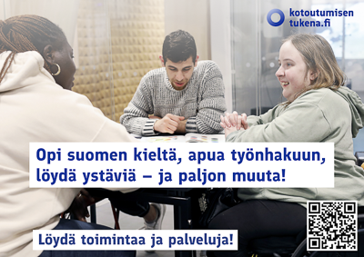 kotoutumisentukena.fi. Opi suomen kieltä, apua työnhakuun, löydä ystäviä ja paljon muuta. Löydä toimintaa ja palveluja. qr-koodi.